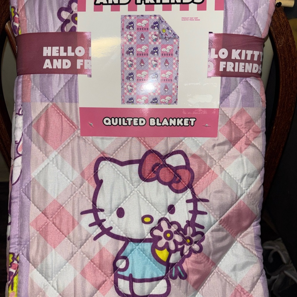 Hello Kitty Pink Purple Quilted Throw Blanket